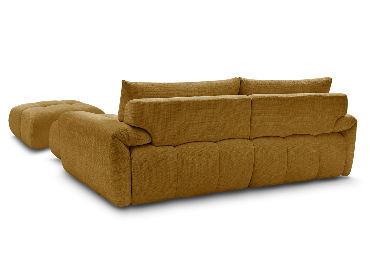 Canapé d'angle fixe IVANE tissu texturé avec pouf