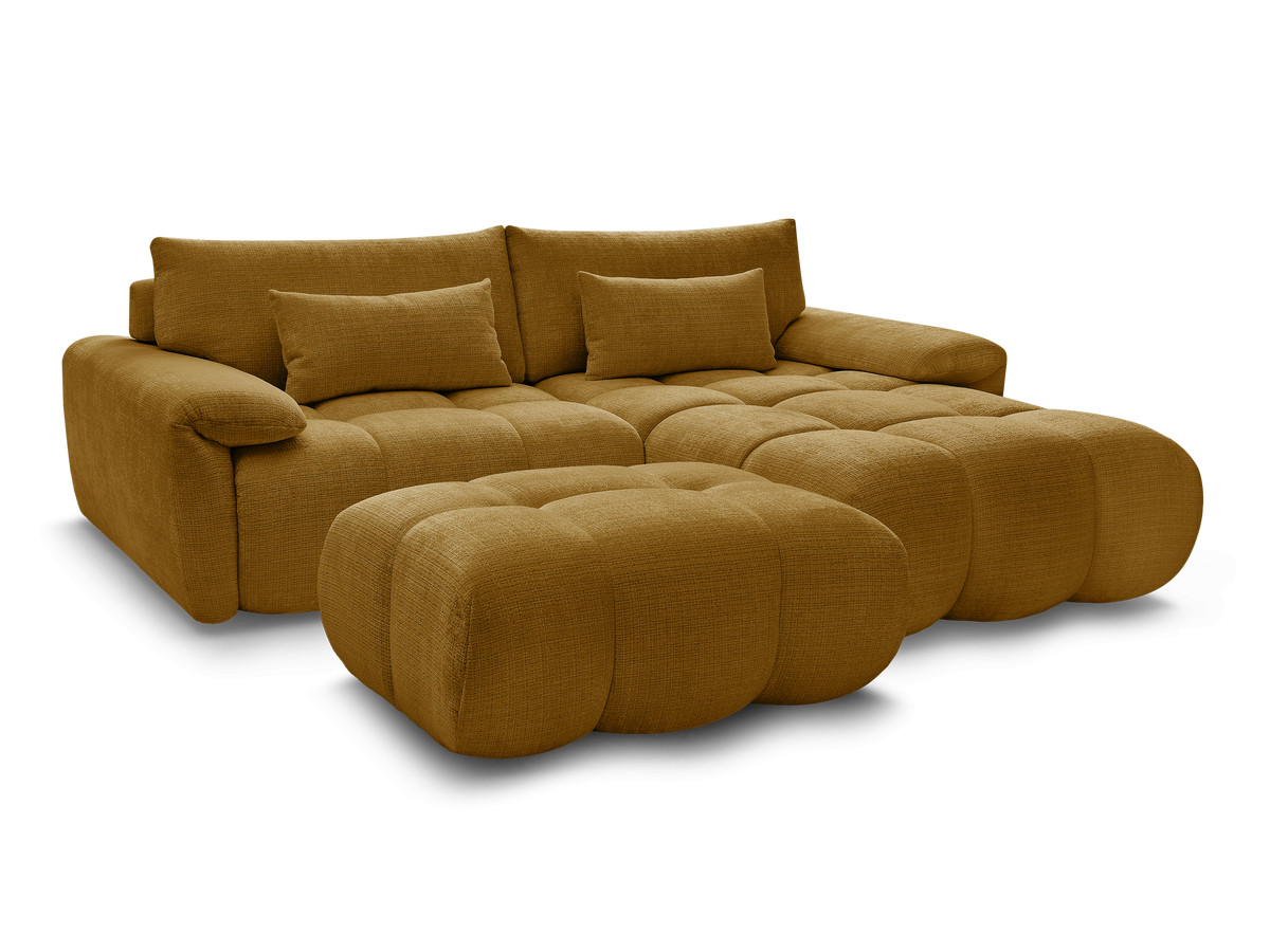 Canapé d'angle fixe IVANE tissu texturé avec pouf