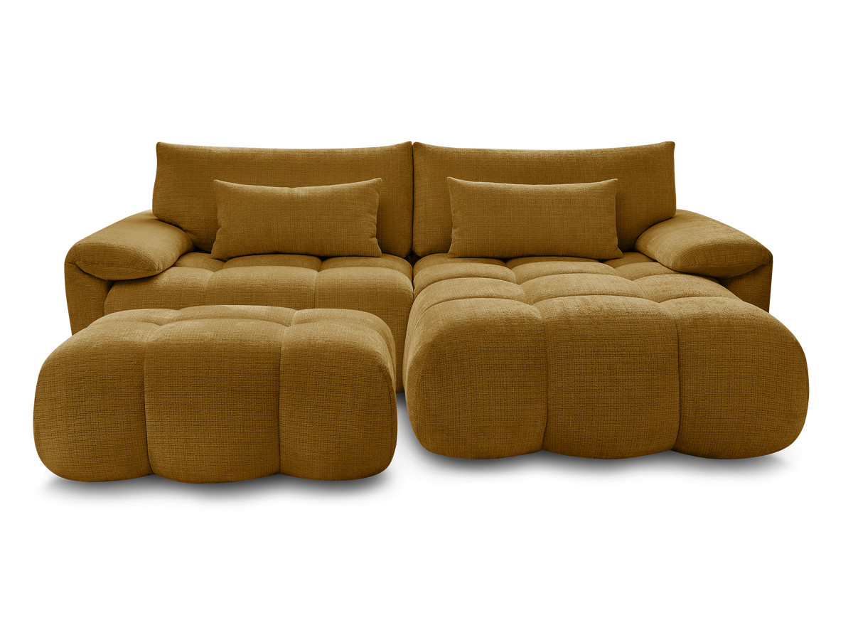 Canapé d'angle fixe IVANE tissu texturé avec pouf