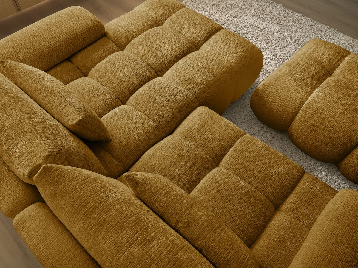 Canapé d'angle fixe IVANE tissu texturé avec pouf