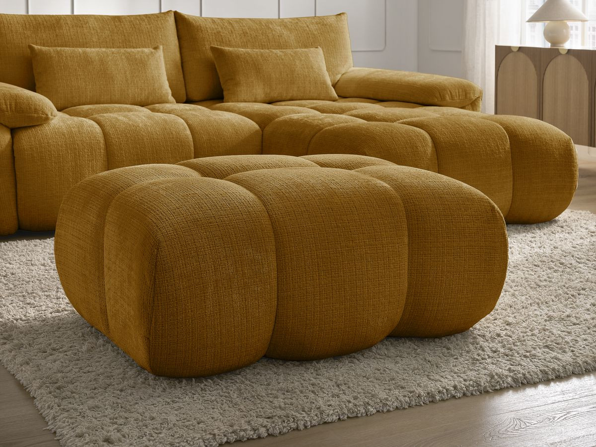 Canapé d'angle fixe IVANE tissu texturé avec pouf