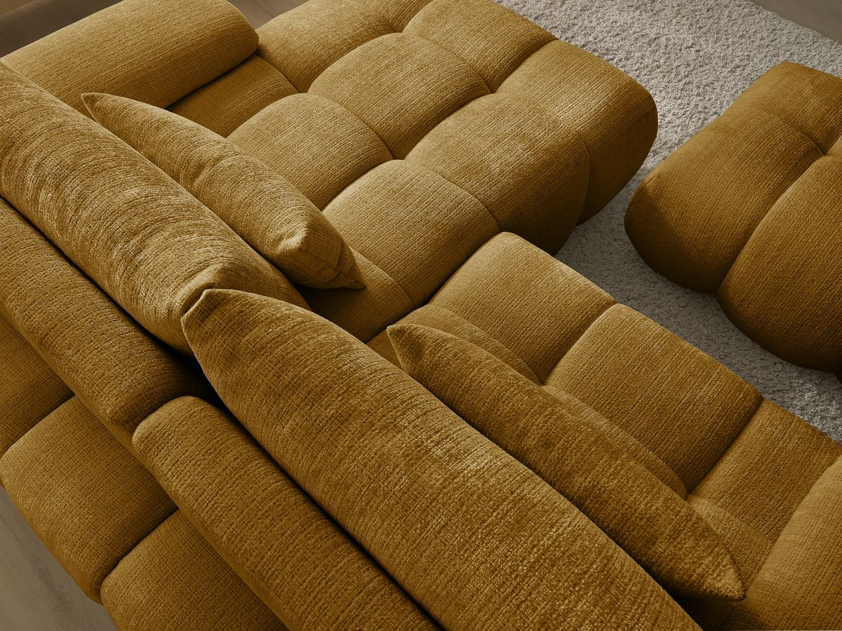 Canapé d'angle fixe IVANE tissu texturé avec pouf