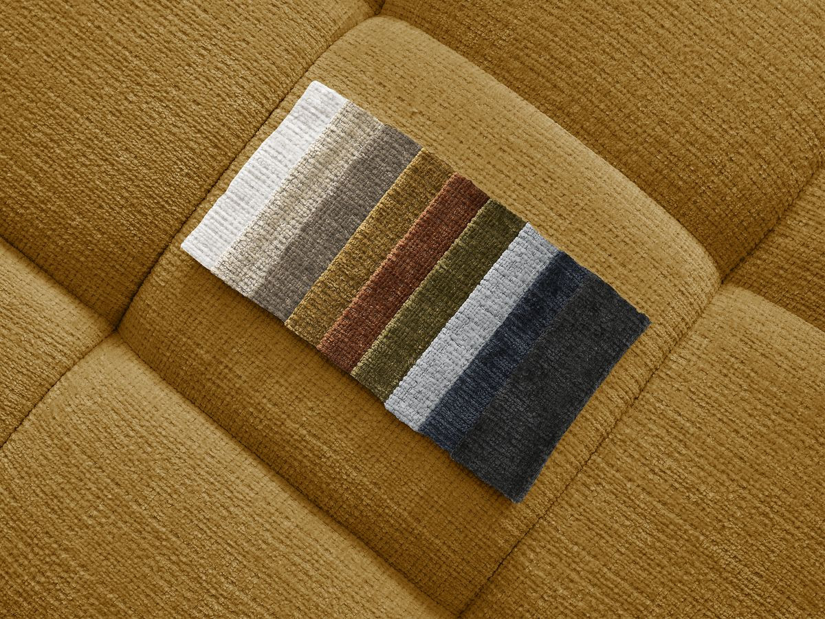 Canapé d'angle fixe IVANE tissu texturé avec pouf