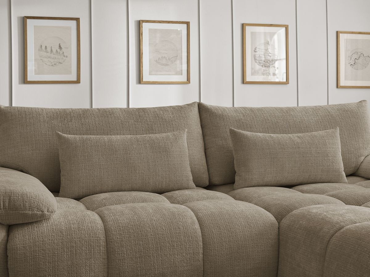 Canapé d'angle fixe IVANE tissu texturé avec pouf