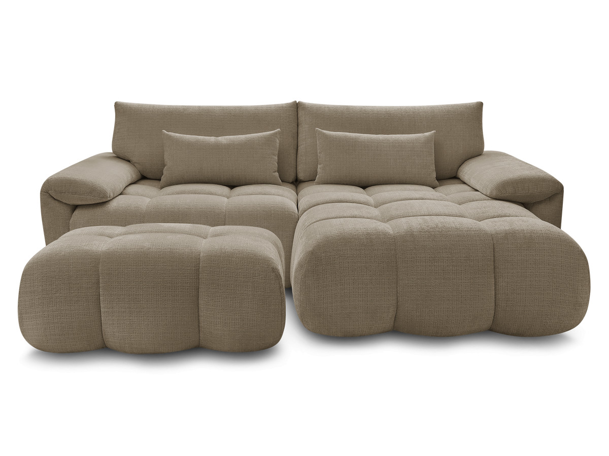 Canapé d'angle fixe IVANE tissu texturé avec pouf