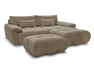 Canapé d'angle fixe IVANE avec dossier avance-recule en tissu texturé et son pouf