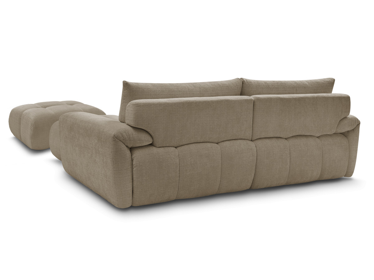 Canapé d'angle fixe IVANE tissu texturé avec pouf