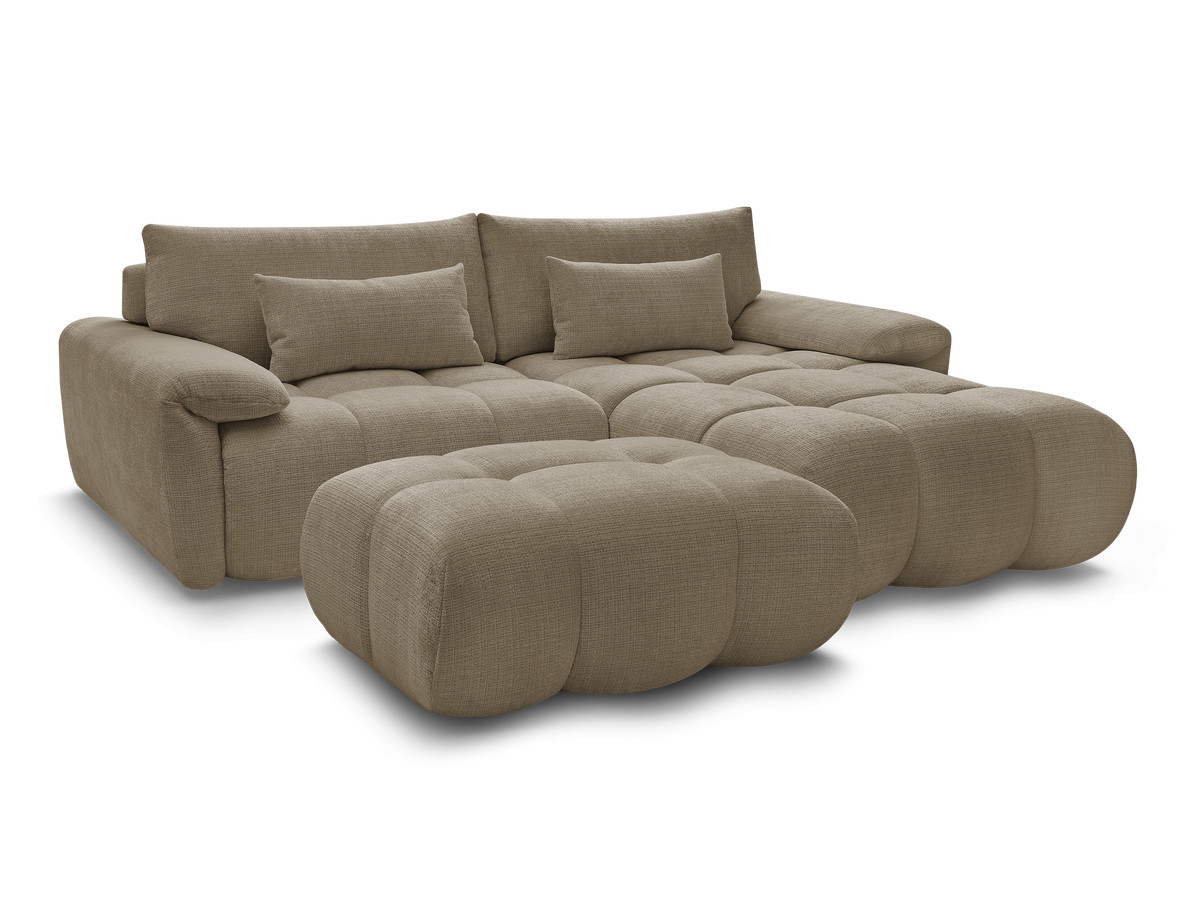 Canapé d'angle fixe IVANE tissu texturé avec pouf