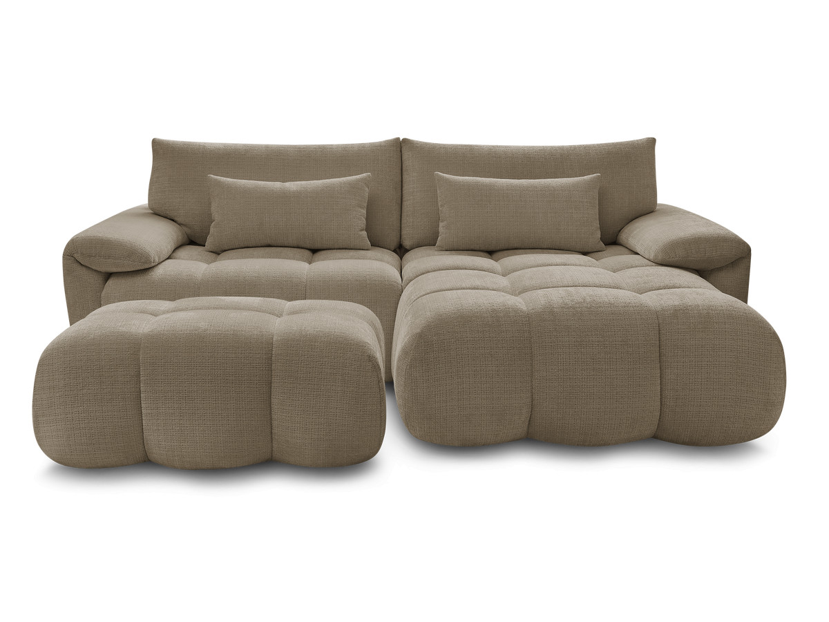 Canapé d'angle fixe IVANE tissu texturé avec pouf