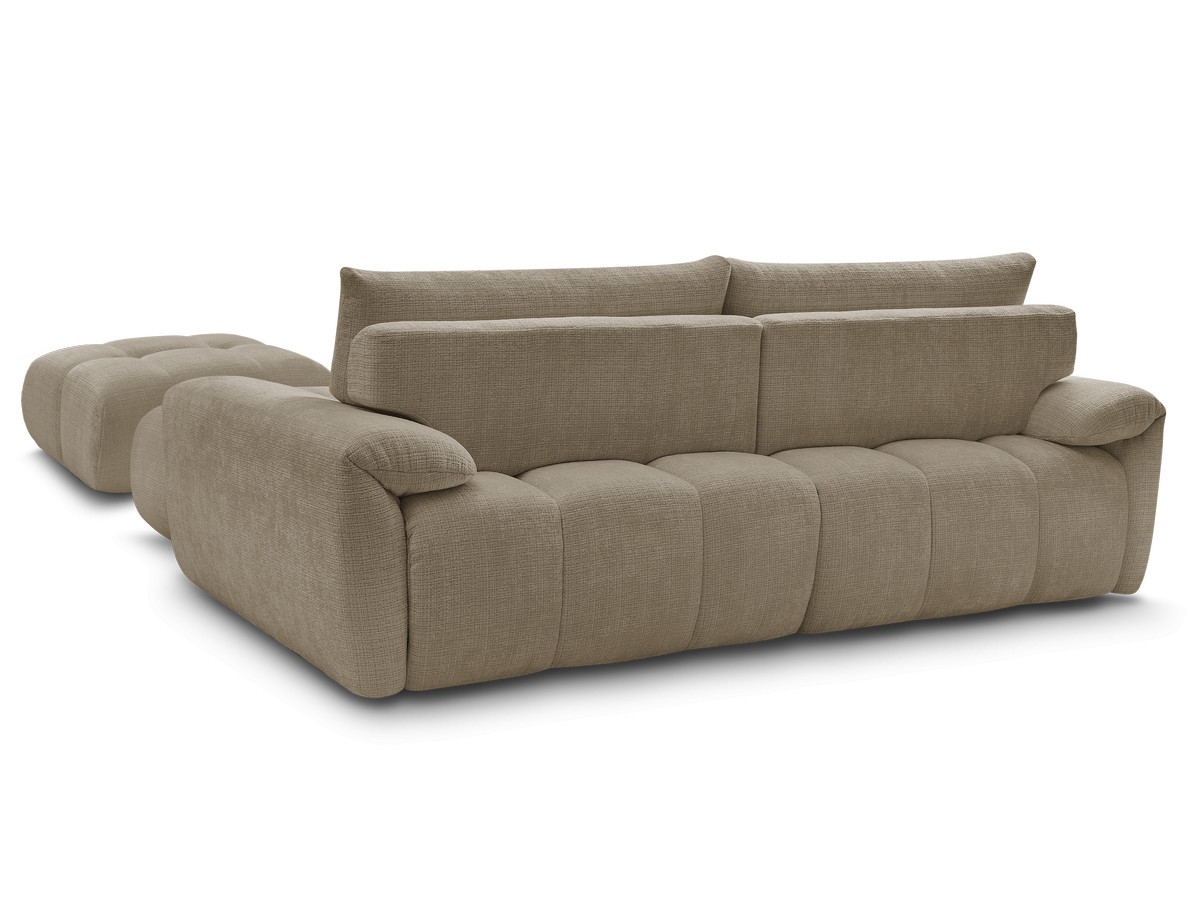 Canapé d'angle fixe IVANE tissu texturé avec pouf