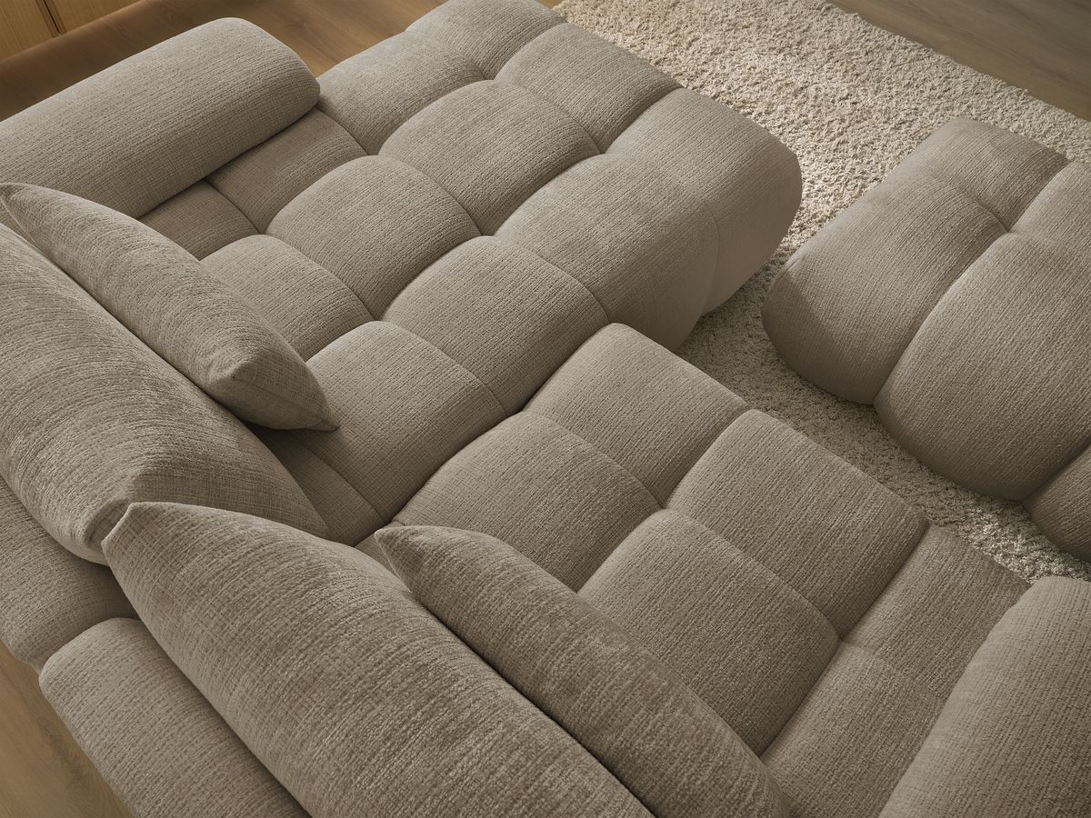Canapé d'angle fixe IVANE tissu texturé avec pouf