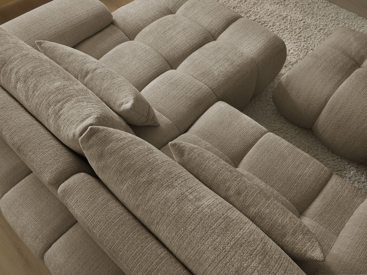 Canapé d'angle fixe IVANE tissu texturé avec pouf