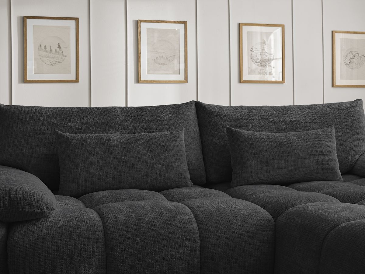 Canapé d'angle fixe IVANE tissu texturé avec pouf