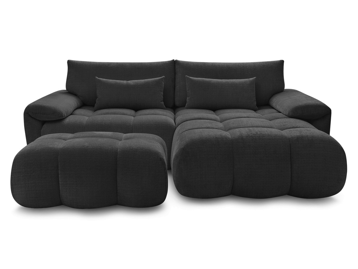 Canapé d'angle fixe IVANE tissu texturé avec pouf