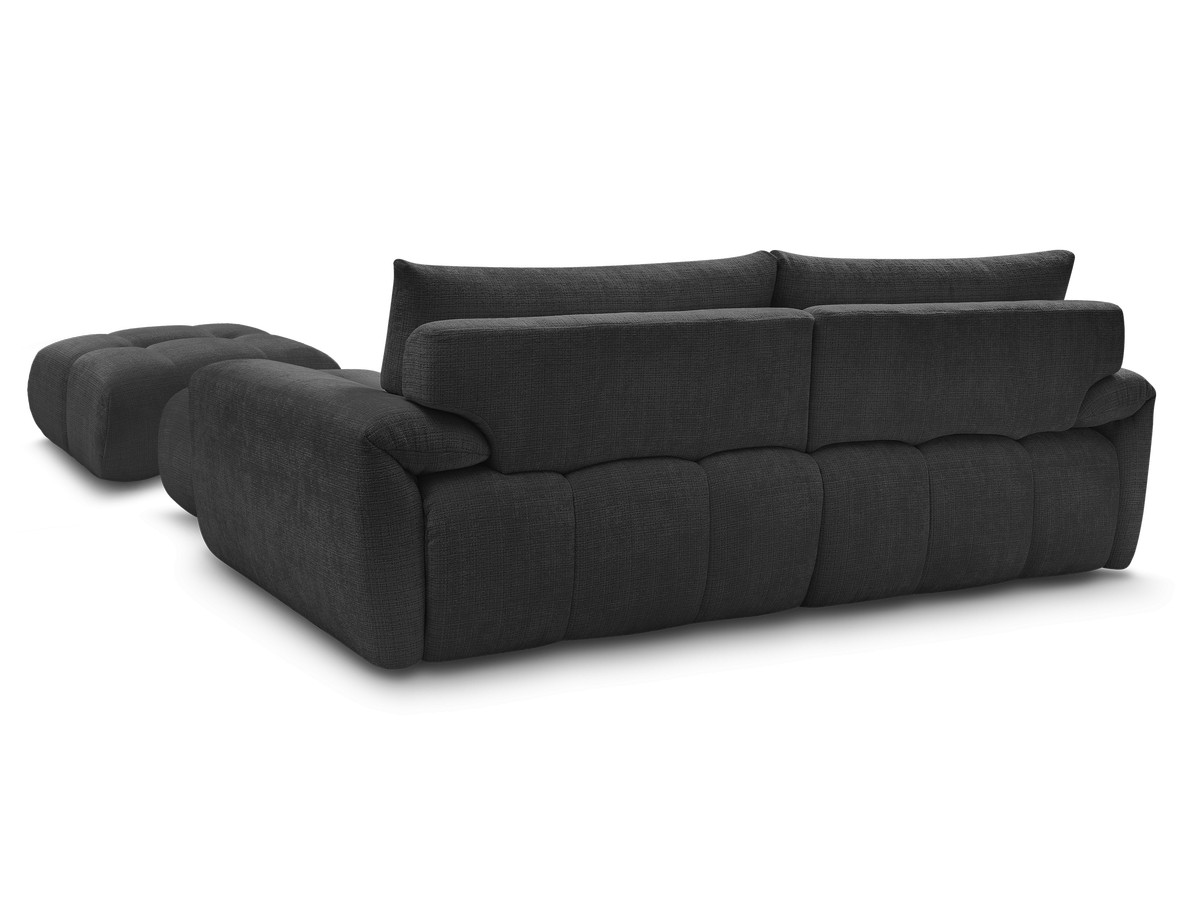 Canapé d'angle fixe IVANE tissu texturé avec pouf