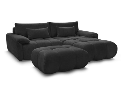 Canapé d'angle fixe IVANE avec dossier avance-recule en tissu texturé et son pouf