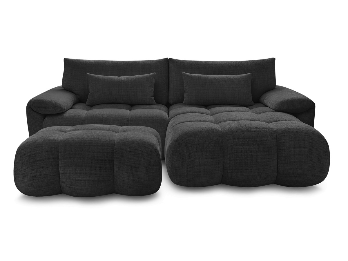 Canapé d'angle fixe IVANE tissu texturé avec pouf