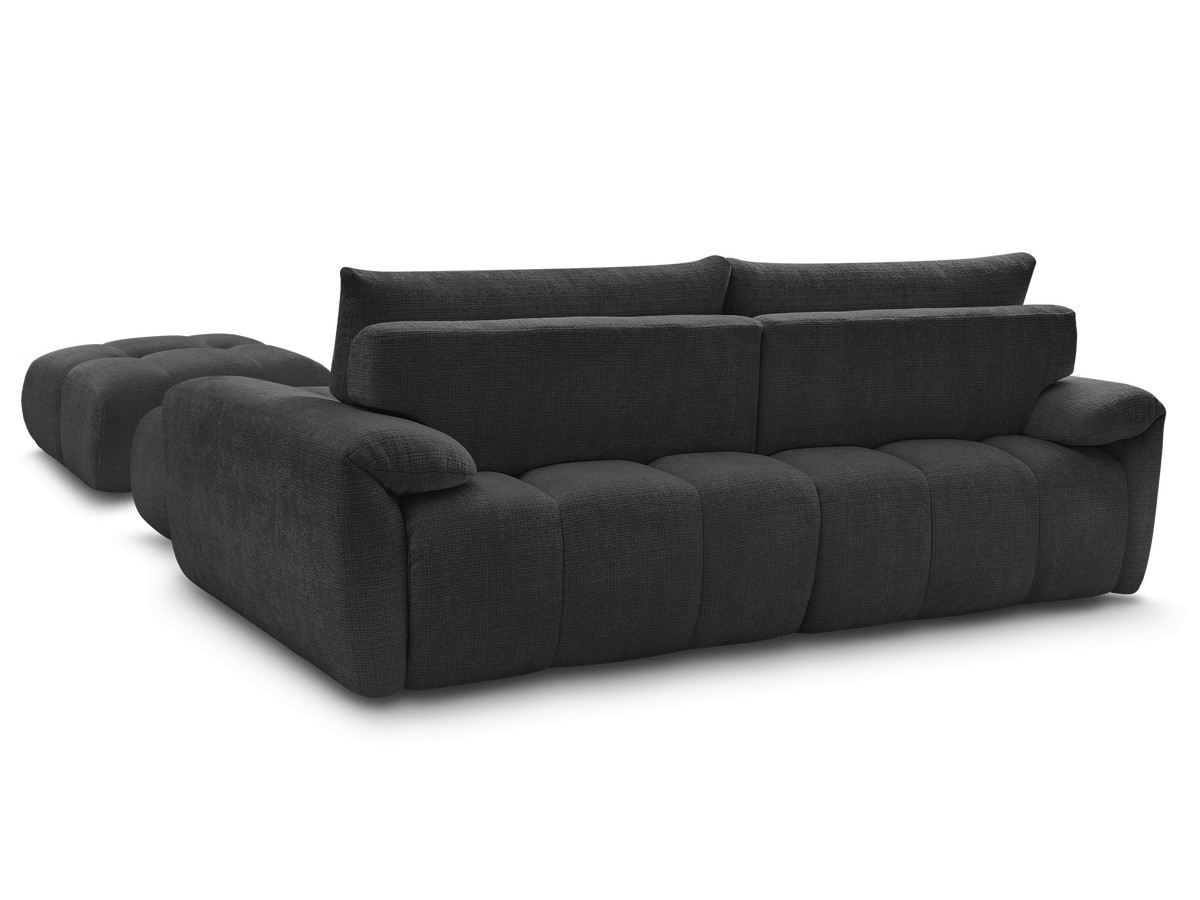 Canapé d'angle fixe IVANE tissu texturé avec pouf