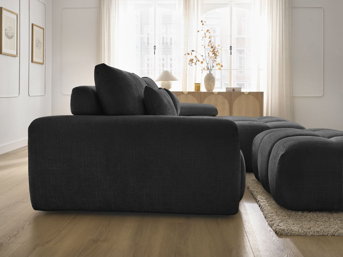 Canapé d'angle fixe IVANE tissu texturé avec pouf