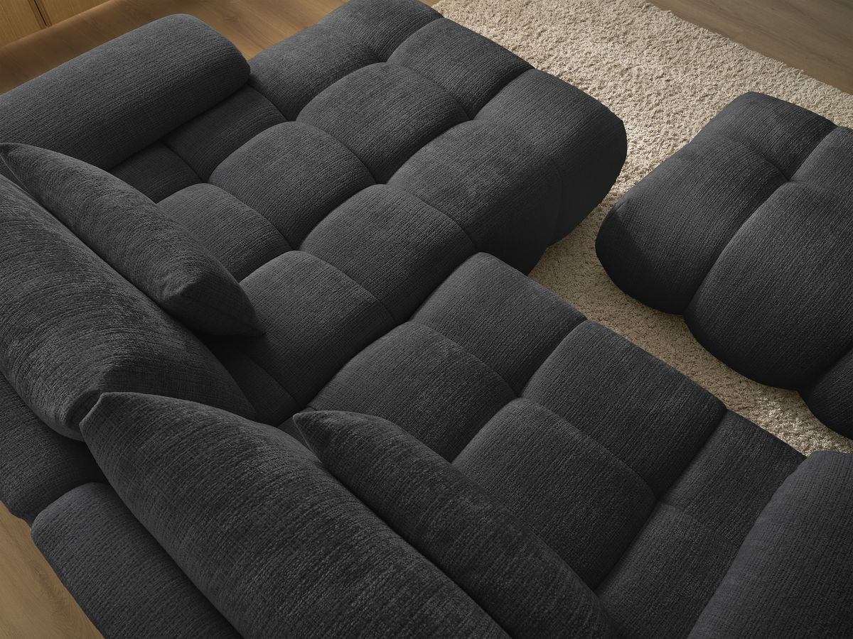 Canapé d'angle fixe IVANE tissu texturé avec pouf