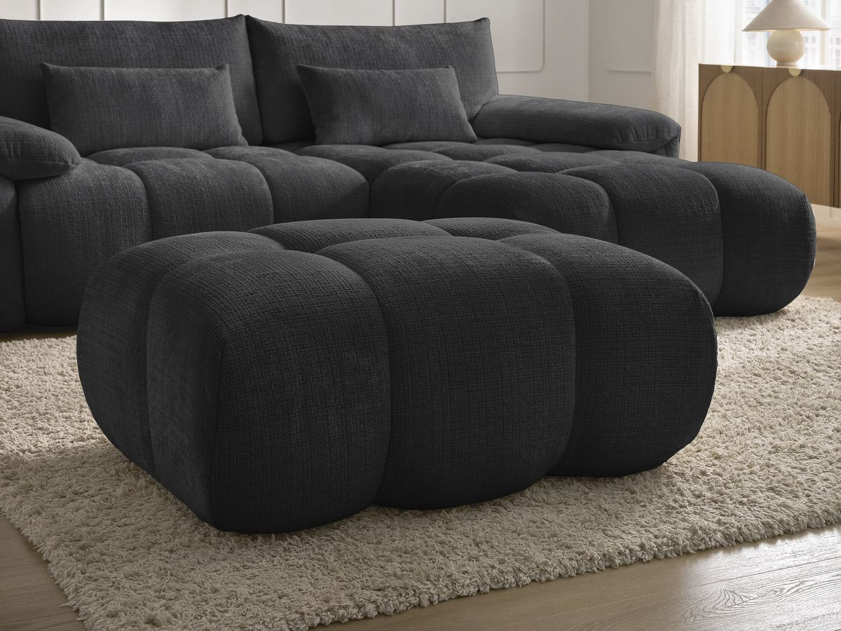 Canapé d'angle fixe IVANE tissu texturé avec pouf