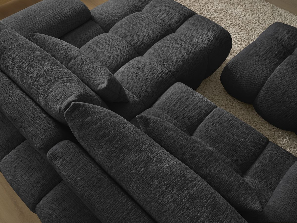 Canapé d'angle fixe IVANE tissu texturé avec pouf