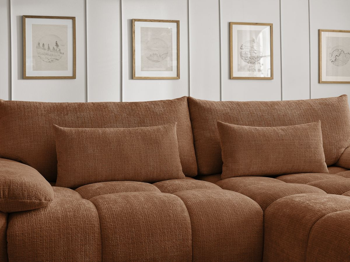 Canapé d'angle fixe IVANE tissu texturé avec pouf