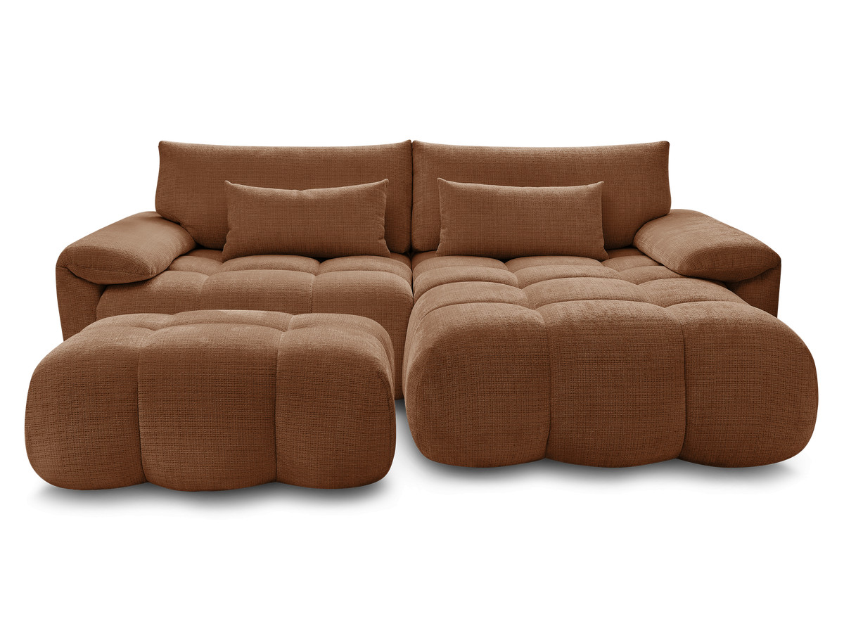 Canapé d'angle fixe IVANE tissu texturé avec pouf