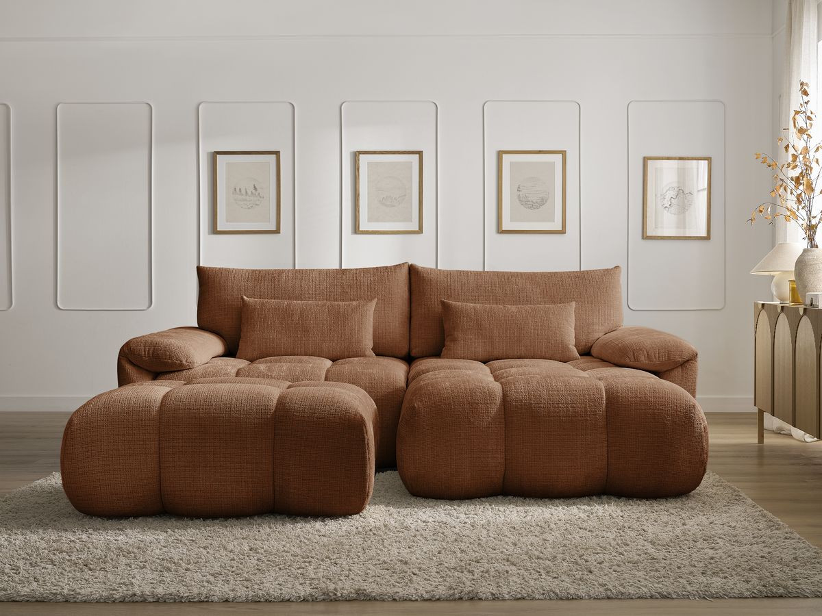 Canapé d'angle IVANE texturé avec pouf orange — vue 5