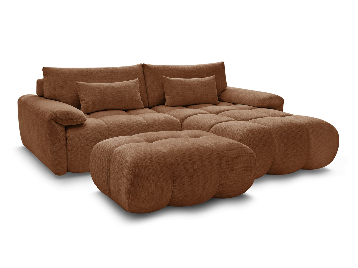 Canapé d'angle fixe IVANE tissu texturé avec pouf