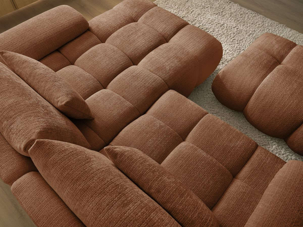 Canapé d'angle fixe IVANE tissu texturé avec pouf