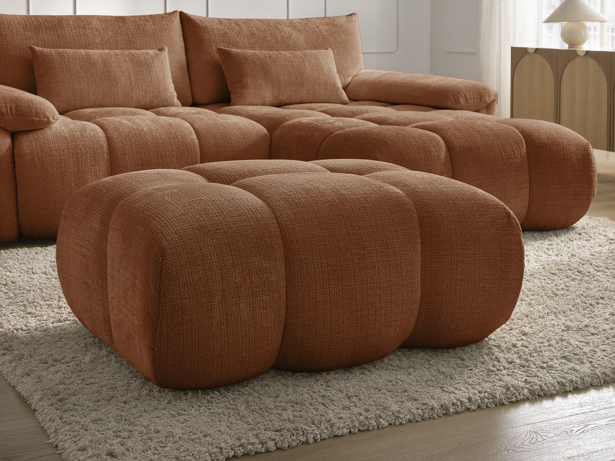 Canapé d'angle fixe IVANE tissu texturé avec pouf