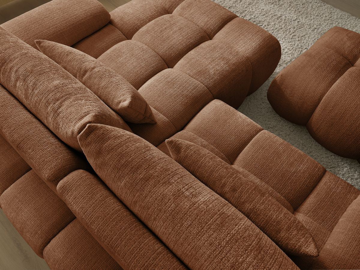Canapé d'angle fixe IVANE tissu texturé avec pouf