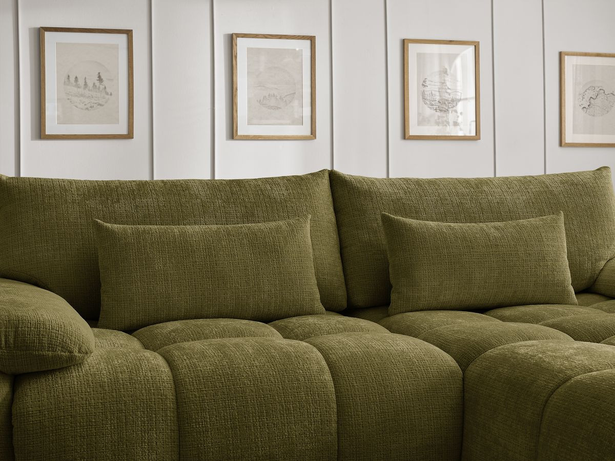 Canapé d'angle fixe IVANE tissu texturé avec pouf