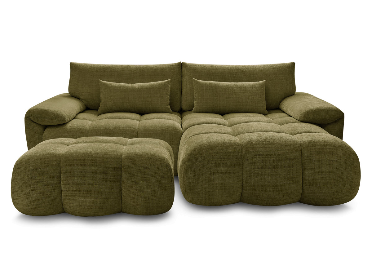 Canapé d'angle fixe IVANE tissu texturé avec pouf