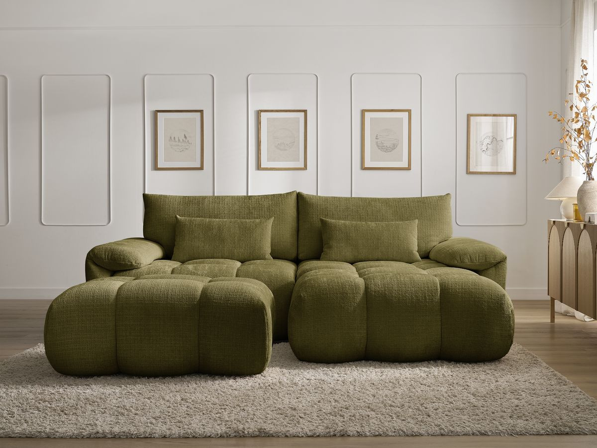 Canapé d'angle IVANE texturé avec pouf vert — vue 5