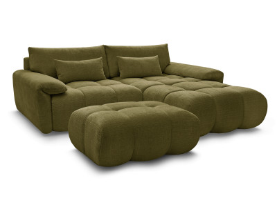 Canapé d'angle fixe IVANE avec dossier avance-recule en tissu texturé et son pouf