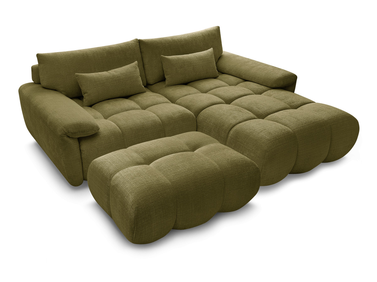 Canapé d'angle fixe IVANE tissu texturé avec pouf
