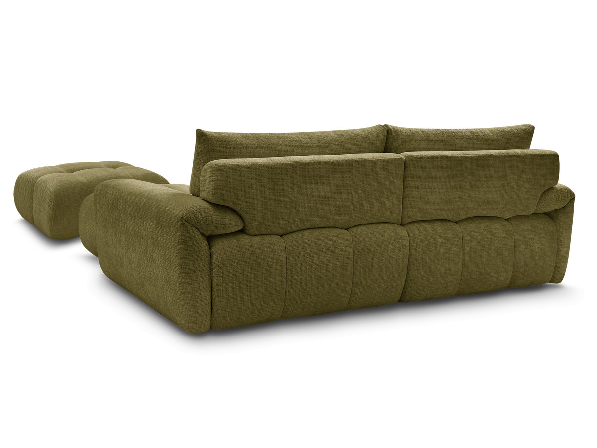 Canapé d'angle fixe IVANE tissu texturé avec pouf