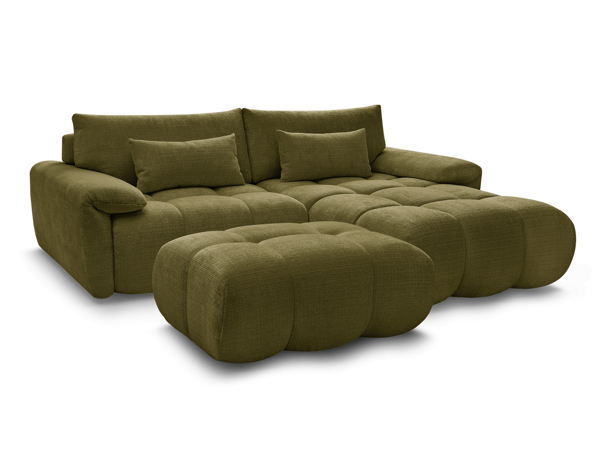 Canapé d'angle fixe IVANE tissu texturé avec pouf
