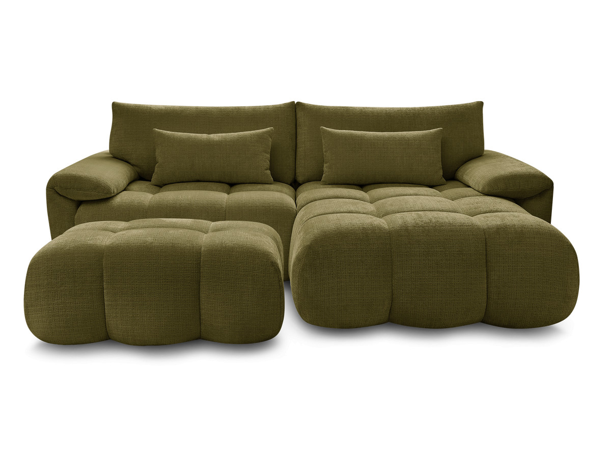 Canapé d'angle fixe IVANE tissu texturé avec pouf