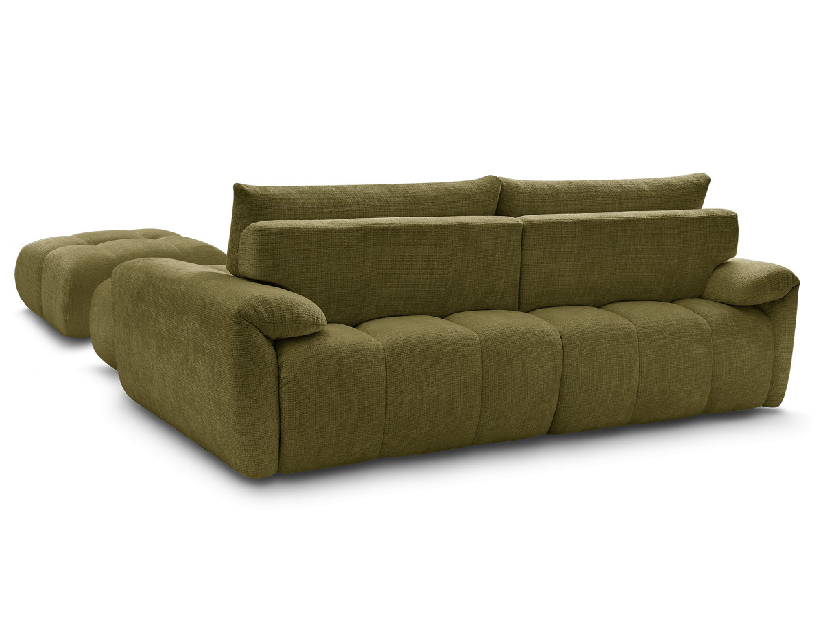 Canapé d'angle fixe IVANE tissu texturé avec pouf
