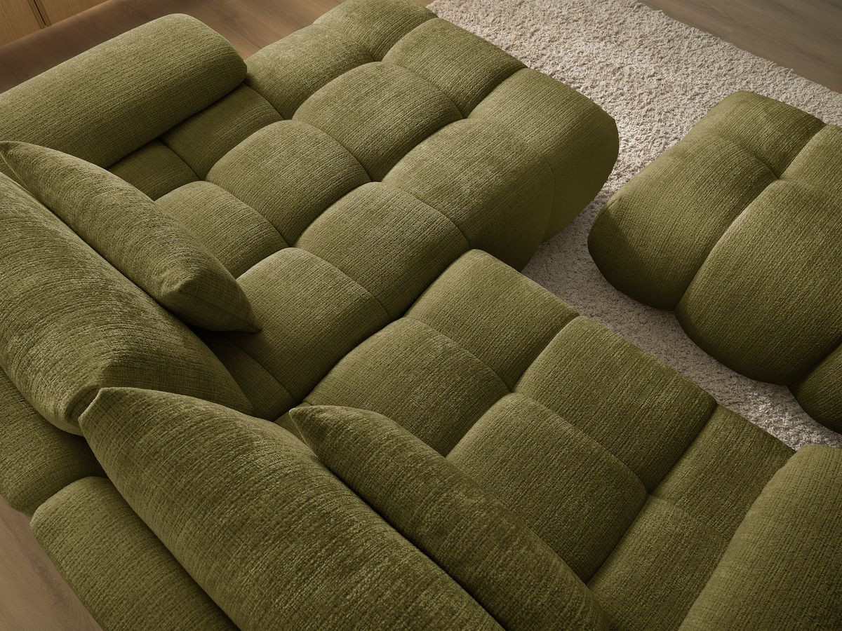Canapé d'angle fixe IVANE tissu texturé avec pouf