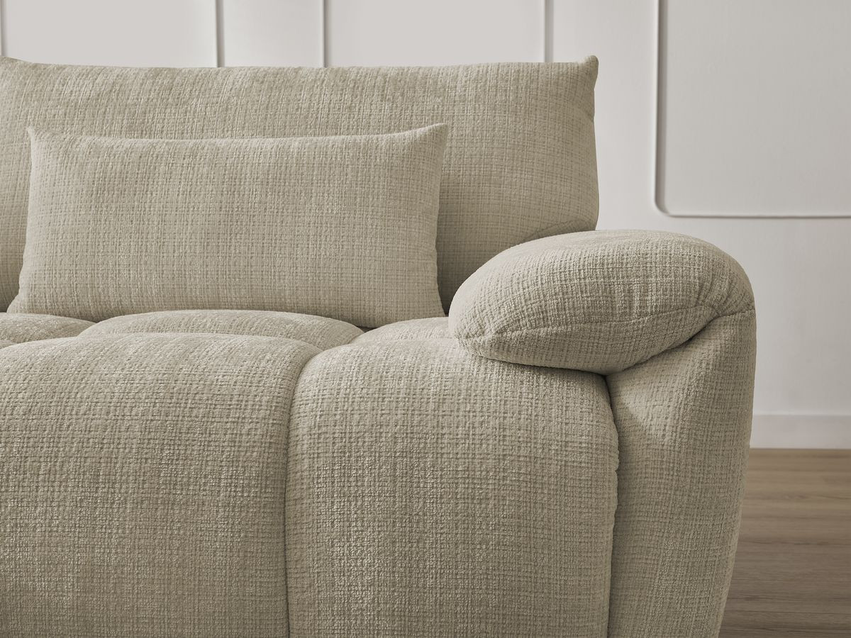 Canapé d'angle fixe IVANE tissu texturé avec pouf