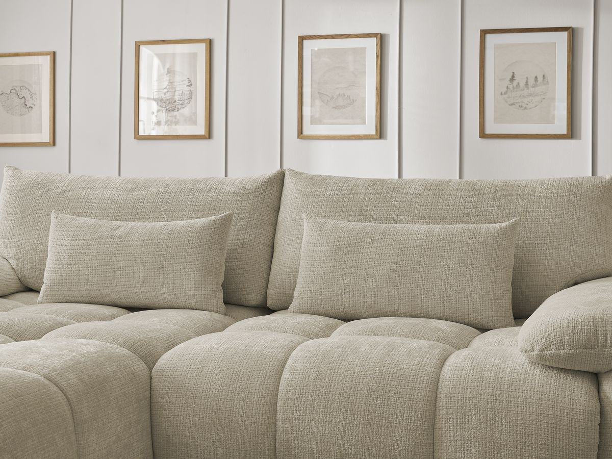 Canapé d'angle fixe IVANE tissu texturé avec pouf