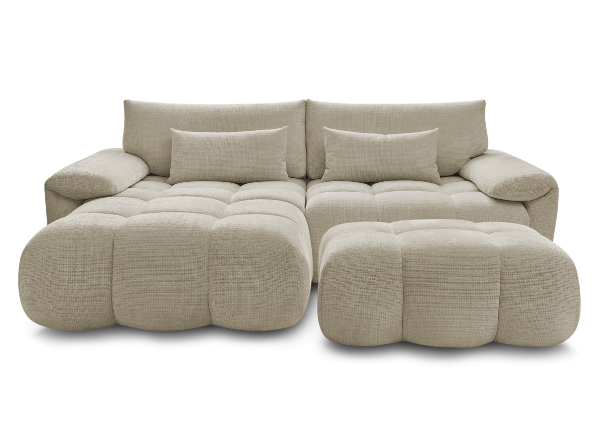 Canapé d'angle fixe IVANE tissu texturé avec pouf