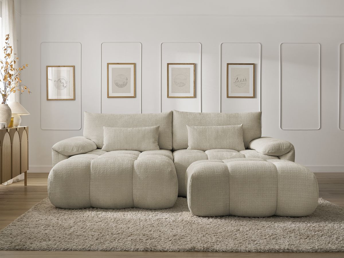 Ivane canapé d'angle fixe 4 places tissu texturé beige angle gauche - Vue supplémentaire 3