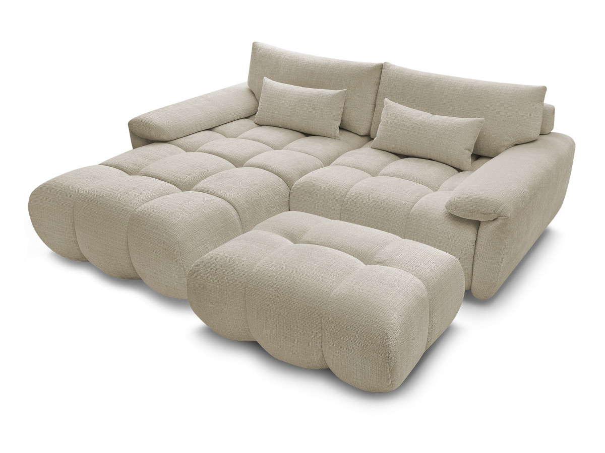 Canapé d'angle fixe IVANE tissu texturé avec pouf