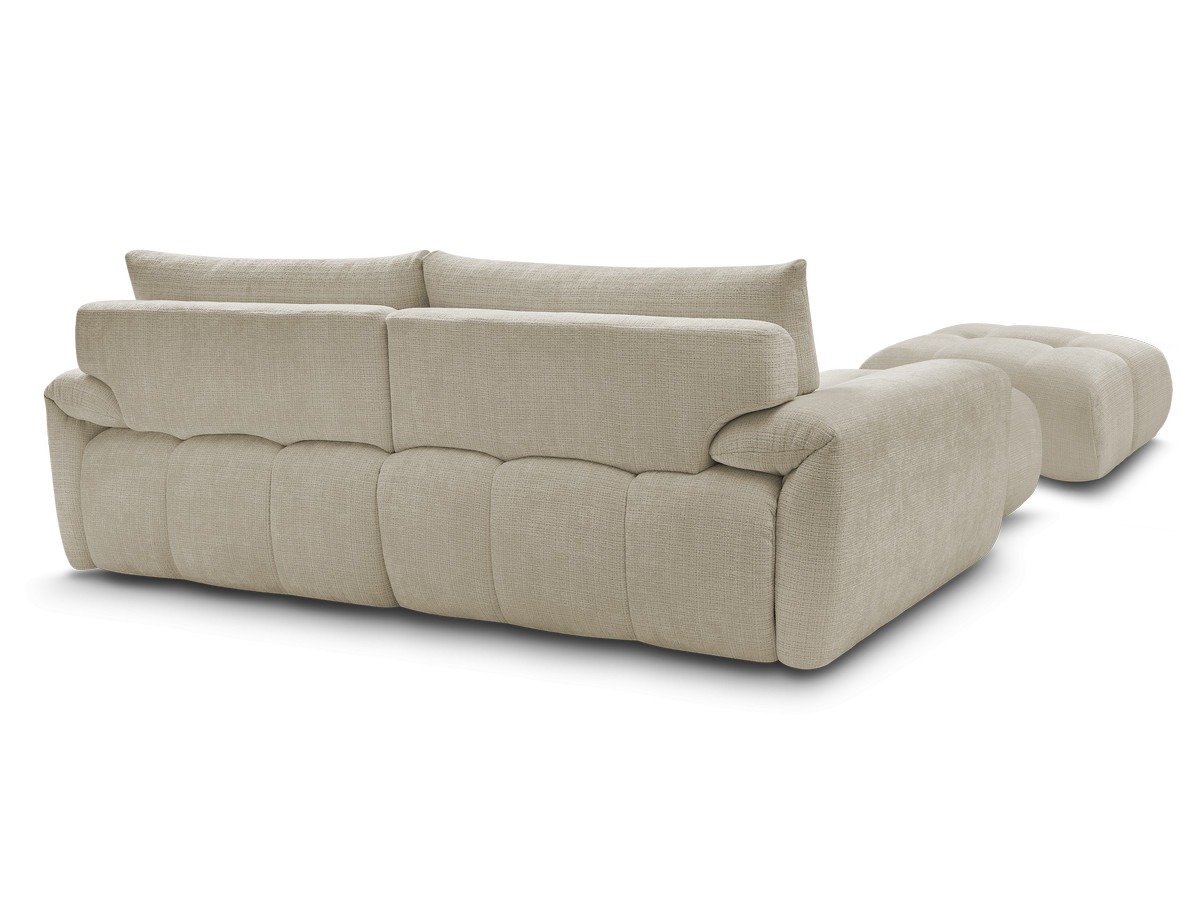 Canapé d'angle fixe IVANE tissu texturé avec pouf