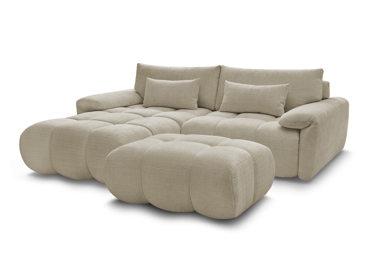 Canapé d'angle fixe IVANE tissu texturé avec pouf